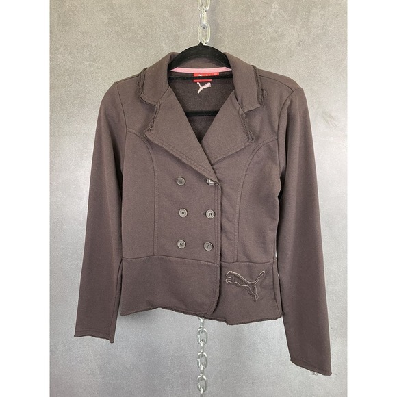 Y2K 2000s‎ Puma Brown Fleece Blazer Jacket Size Small - Picture 2 of 6